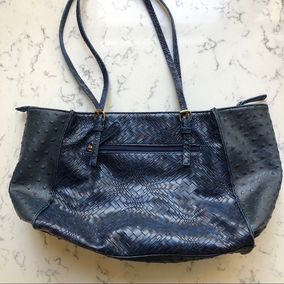SR2 Navy Faux Ostrich Leather Zipper Tote - Picture 8 of 8